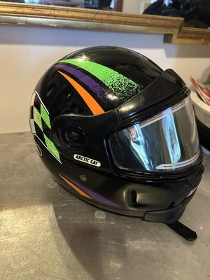 Vintage ARCTIC CAT motorcycle snowmobile helmet colorful graphics L/XL KBC 1994 - Image 1 of 4