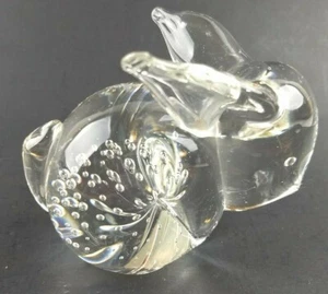 Solid Glass Bunny Rabbit Figurine Clear Glass Paper Weight Vintage Taiwan  - Picture 1 of 10