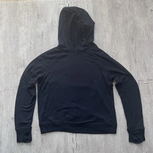 Athleta Criss Cross Back Hoodie Women’s Small Black Sweatshirt Thumb Holes - Picture 1 of 7
