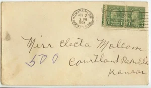 1924 Omaha Nebraska 1ct coil guide line pair to Republic Kansas - Picture 1 of 1