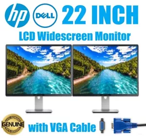 Lot 2 HP DELL 22" Matching LCD Widescreen Monitors Gaming Media Stand VGA Cable - Picture 1 of 6