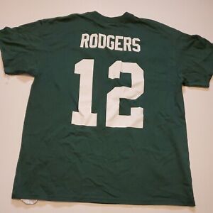 Green Bay Packers NFL Aaron Rodgers Green Jersey T-Shirt Large New With Defects