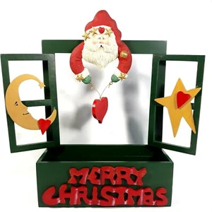 Kurt Adler Porta Biglietti Auguri Scatola Legno Buon Natale Babbo Natale 11,5" Espositore Vintage - Foto 1 di 8