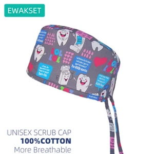 US Doctor Nursing cap teeth love Print Cotton Dental working Scrub Hat women men - Picture 1 of 5