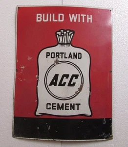 Vintage Built With  Portland Acc Cement Ad. Enamel Porcelain Sign Board  - Picture 1 of 7