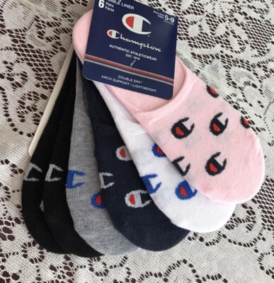 Meias femininas Champion LOGOTIPO forro no show 6 pares - sapato tamanho 5-9 sortido novo - Imagem 1 de 4