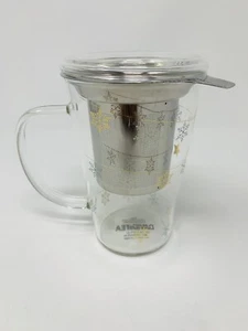 DAVIDS TEA The Perfect Tea Mug 12oz Glass Snowflakes & Garland w/ Infuser & Lid - Picture 1 of 14