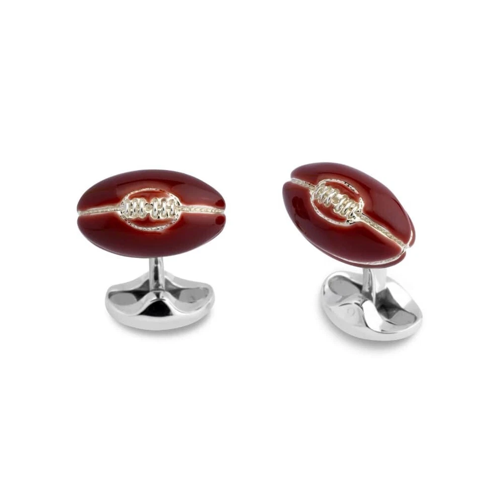 Deakin & Francis Sterling Silver Rugby Ball Cufflinks with Brown Enamel - Image 1 of 1