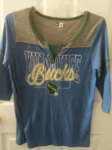Women's Milwaukee Bucks Blue 3/4 Sleeve Length V-Neck Shirt Sz. L - Picture 1 of 5