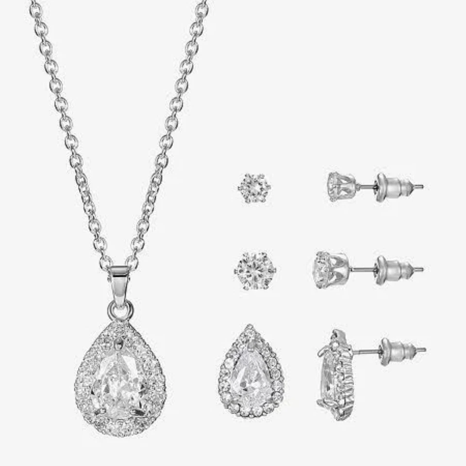 Sparkle Allure fine silver plate Genuine pearls necklace & 3 pairs earrings