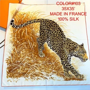 100% Silk Scarf Women Shawl Wrap Large yellow black 35" Square MADE IN FRANCE - Picture 1 of 25