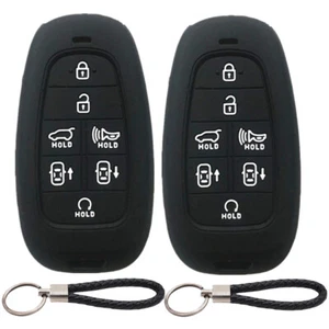 2Pcs 7 Buttons Silicone Smart Key Fob Cover & Keychain for Hyundai Sonata Nexo - Picture 1 of 4