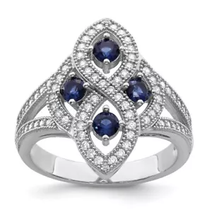 Sterling Silver Rhodium-plated Blue and White Cubic Zirconia Ring Size 6 - Picture 1 of 4