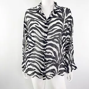Blusa informal de seda Pari Passu blanca y negra a rayas cebra talla 3 EE. UU. 16 - Imagen 1 de 11