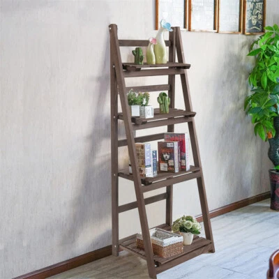 4 Tiers Foldable Corner Ladder Shelf Bookcase Display Storage Plant Stand Rack - Image 1 of 4