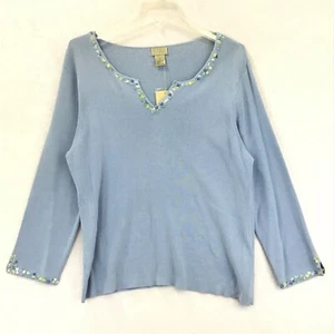 Sigrid Olsen Sport / Y2K Daisy Embellished L/S Knit Pullover Sweater / Size XL - Picture 1 of 11
