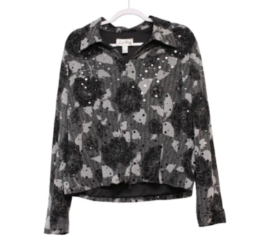 Joseph Ribkoff Full Zip Jacket Size 16 Floral Sequin Artsy Stretch City Cocktail - Image 1 of 4