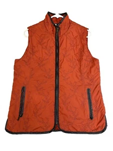 Carole Little Vest Fleece Quilted Orange zip pocket woman’s Embroidered Large - Picture 1 of 18