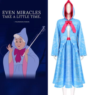 Cinderella The Fairy Godmother Cosplay Costume Women Light Blue Dress - Image 1 of 4
