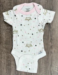 Baby Girl Clothes Nwot Gerber Organic Preemie Pink Gold Crown Heart Bodysuit - Picture 1 of 3