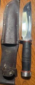 WW2 Quartermaster Cattaraugus 225Q Fighting Knife Leather Handle & Sheath 6 3/8" - Picture 1 of 16
