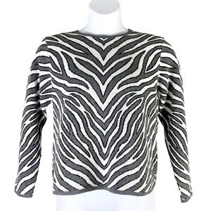 Suéter Vintage Talla Pequeña Grande Alfred Dunner Estampado Animal Gris Almohadillas para los Hombro - Imagen 1 de 4