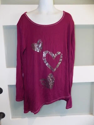 Justice Plum Round Neck LS Shirt W/Silver Hearts Size 10 Girl's - Image 1 of 3