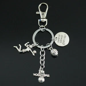 I Love Volleyball Key Chain Clip Ball Keychain Coach Player Never Never Give Up! - Picture 1 of 4