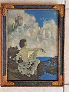 Original Maxfield  Parrish Titled "AIR CASTLES" w/ Fantastic Deco Frame 1904