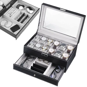 Uhrenbox für 12 Uhren Uhrenkoffer Uhrentruhe Uhrenschatulle Pu Leder Uhrenkasten - Bild 1 von 12