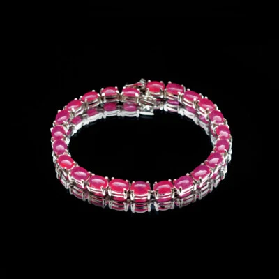 80.06ct/22.45ct Natural Normal Red Ruby Madagascar Silver Bracelet 7.5"  - Image 1 of 4