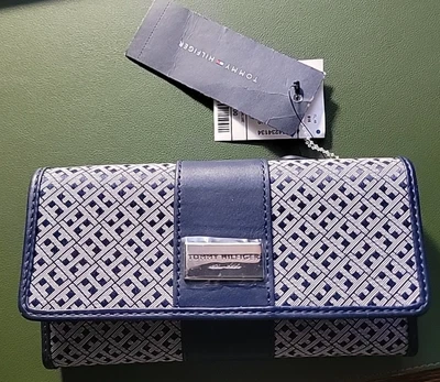 NEW Tommy Hilfiger Logo Duplicate Carbon Checkbook & Wallet-Dark Blue - Image 1 of 4