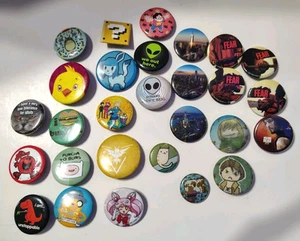 Vintage Button Pinback Lapel Pin Lot Mixed Advertising Sayings Cartoons TV Shows - Picture 1 of 12