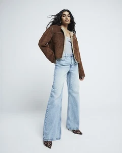 River Island Womens Straight Jeans Petite Blue High Rise Relaxed Pants Bottoms - Picture 1 of 7