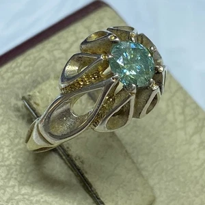 Vintage Sterling Silver Men's Ring with Natural Green Moissanite Elegant Design - Picture 1 of 12