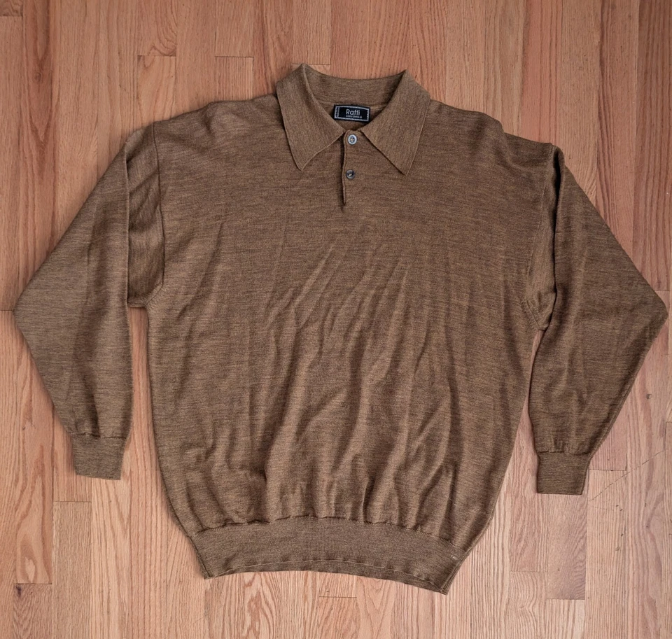RAFFI LINEA UOMO Italy Men 1/4 button Sweater 100% Merino Wool Large Collar Polo - Image 1 of 4