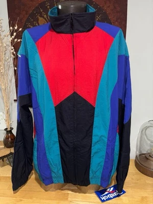 Chaqueta deportiva vintage años 80 Reebok talla XL con cremallera colorblock roja/verde/púrpura Foto 1 de 4