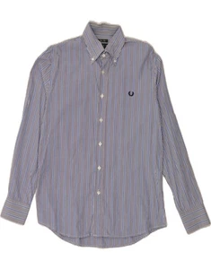 FRED PERRY Mens Slim Fit Shirt Medium Blue Striped Cotton CH07 - Picture 1 of 3