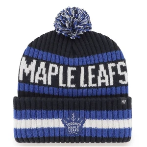 Men's '47 Navy Toronto Maple Leafs Bering Cuffed Knit Hat with Pom - Picture 1 of 2