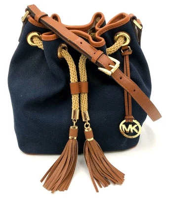 Bolso de Hombro Michael Kors 'Marina' Azul Marino Lona y Cuero Marrón (+COA) NUEVO CON ETIQUETAS Foto 1 de 4