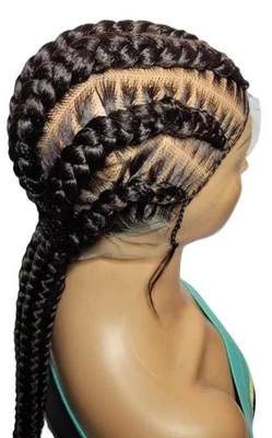 Brown Braided Wig. Full Lace Baby Hair . Ghana Cornrow Stitch Braids Wig - Image 1 of 4
