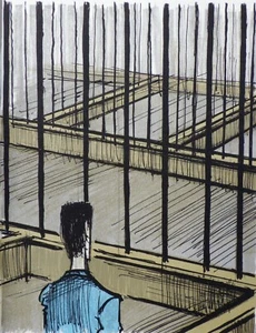 Bernard Buffet : das Gefängnis, Lithografie Originell, Mourlot, 1978 - Bild 1 von 8