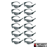 12 PAIR PACK Protective Safety Glasses Grey Smoke Lens Sunglasses Work Lot of 12