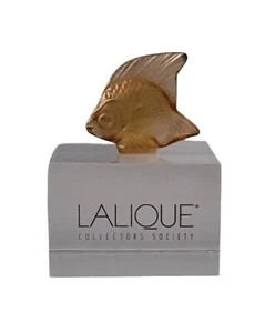 Escultura de pez de cristal Lalique sociedad de coleccionistas hoja de oro con bolsa - Imagen 1 de 7