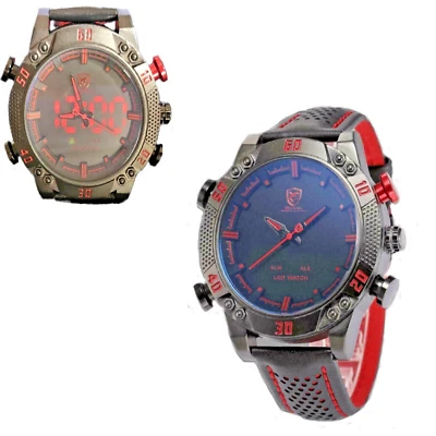 Orologio da uomo analogico digitale led in acciaio con cinturino in pelle nero - Immagine 1 di 4