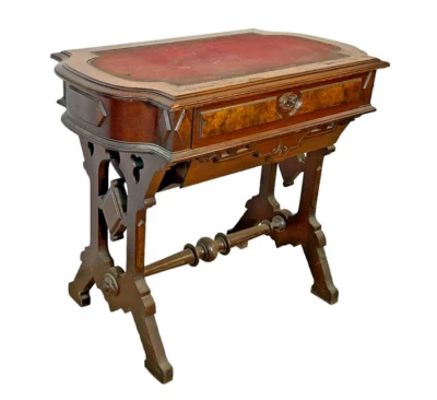 1860s walnut Victorian burl sewing table stand work Rennaissa revival antique - Image 1 of 4