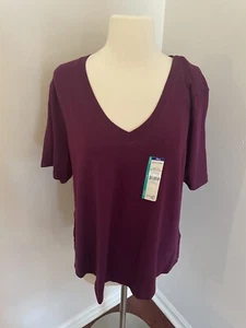 NWT Terra Sky Top Sz 0X Purple VNeck Semi Fitted Pima Cotton Tee Short Sleeve - Picture 1 of 5