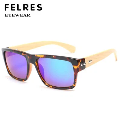 Men Retro Bamboo Wood Square Sunglasses Fashion Wooden Temple Green Lens Glasses - Image 1 of 4