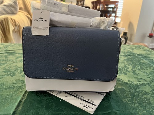 Borsa a tracolla Coach Klare nuova con etichetta con tracolla a catena argento blu indaco $350