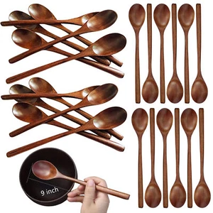 Lots Kitchen Wooden Long Spoon Cooking Utensil Tool Soup Teaspoon Catering - Picture 1 of 10